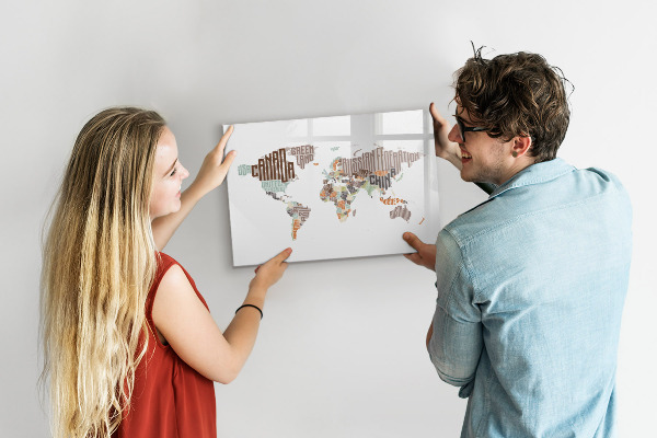 Pizarra magnética de pared con rotulador Mapa del mundo con ubicaciones de fotos