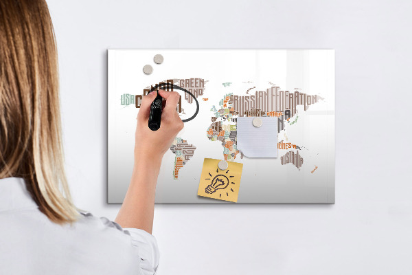 Pizarra magnética de pared con rotulador Mapa del mundo con ubicaciones de fotos