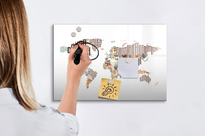 Pizarra magnética de pared con rotulador Mapa del mundo con ubicaciones de fotos
