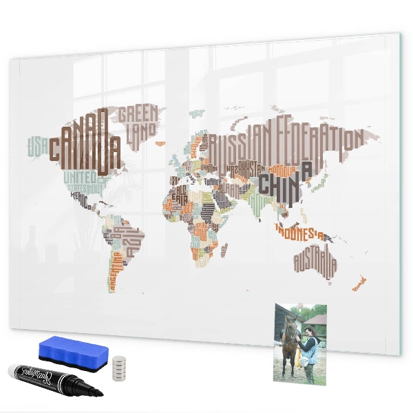Pizarra magnética de pared con rotulador Mapa del mundo con ubicaciones de fotos
