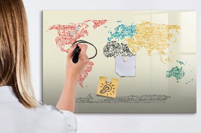 Pizarra borrable de cristal con imanes Mapa del mundo con lugares y fotos