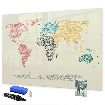 Pizarra borrable de cristal con imanes Mapa del mundo con lugares y fotos