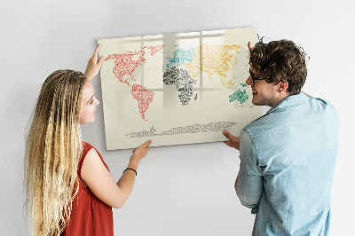 Pizarra borrable de cristal con imanes Mapa del mundo con lugares y fotos