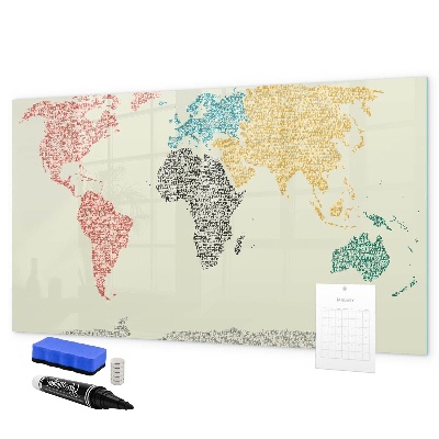 Pizarra borrable de cristal con imanes Mapa del mundo con lugares y fotos