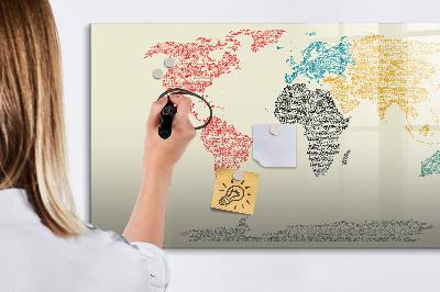 Pizarra borrable de cristal con imanes Mapa del mundo con lugares y fotos