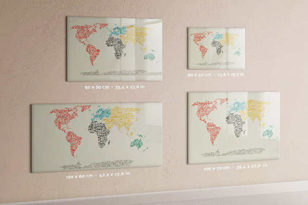 Pizarra borrable de cristal con imanes Mapa del mundo con lugares y fotos