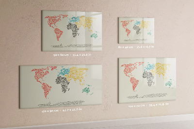 Pizarra borrable de cristal con imanes Mapa del mundo con lugares y fotos
