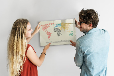 Pizarra borrable de cristal con imanes Mapa del mundo con lugares y fotos