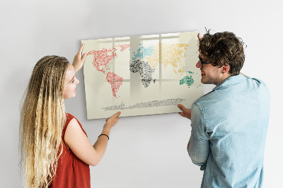 Pizarra borrable de cristal con imanes Mapa del mundo con lugares y fotos