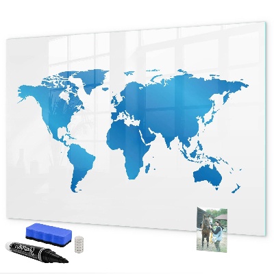 Pizarra borrable de cristal con imanes Mapa del mundo con ubicaciones de fotos