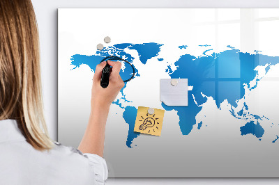 Pizarra borrable de cristal con imanes Mapa del mundo con ubicaciones de fotos