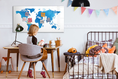 Pizarra borrable de cristal con imanes Mapa del mundo con ubicaciones de fotos