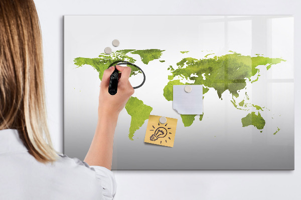 Pizarra magnética de pared con rotulador Mapa del mundo con ubicaciones de fotos