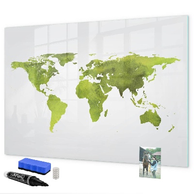 Pizarra magnética de pared con rotulador Mapa del mundo con ubicaciones de fotos