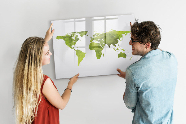 Pizarra magnética de pared con rotulador Mapa del mundo con ubicaciones de fotos