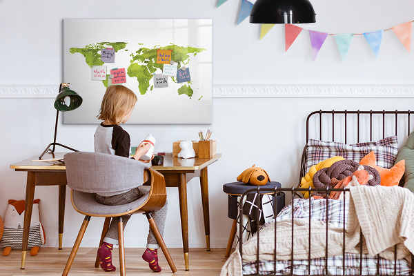 Pizarra magnética de pared con rotulador Mapa del mundo con ubicaciones de fotos