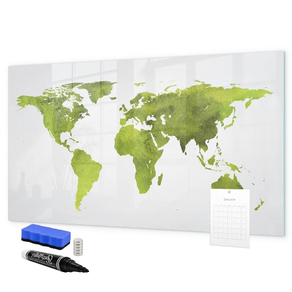 Pizarra magnética de pared con rotulador Mapa del mundo con ubicaciones de fotos