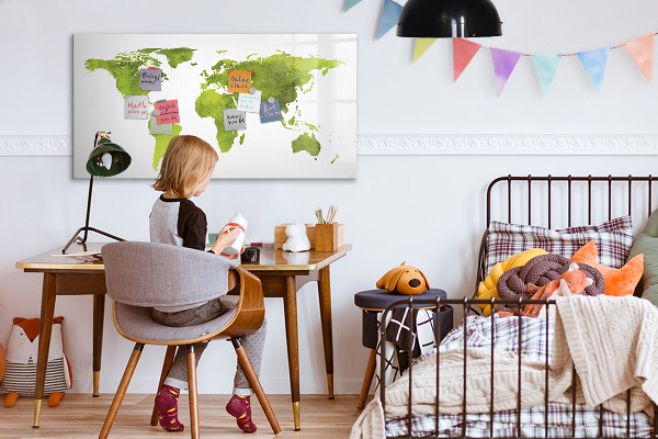Pizarra magnética de pared con rotulador Mapa del mundo con ubicaciones de fotos
