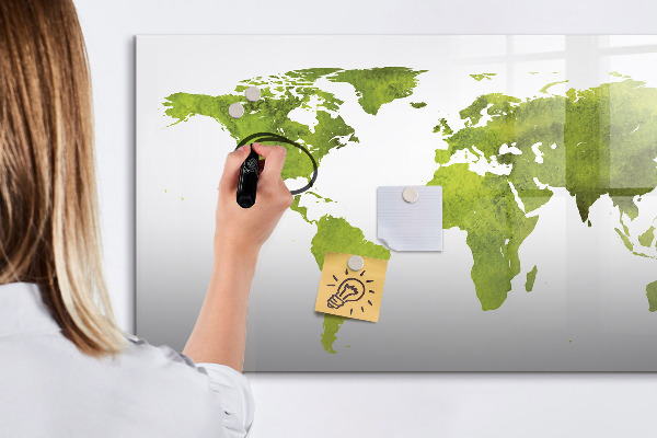 Pizarra magnética de pared con rotulador Mapa del mundo con ubicaciones de fotos