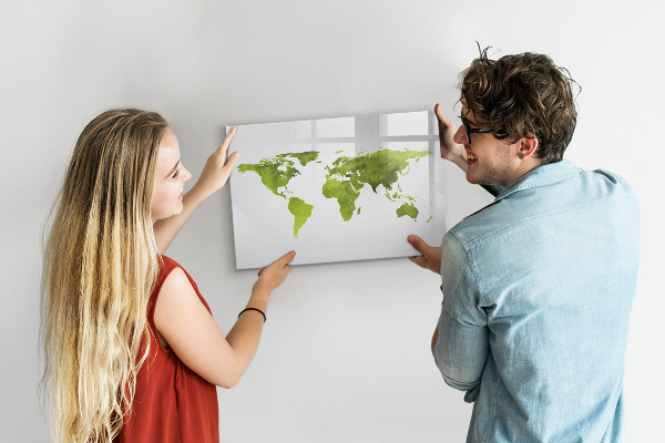 Pizarra magnética de pared con rotulador Mapa del mundo con ubicaciones de fotos