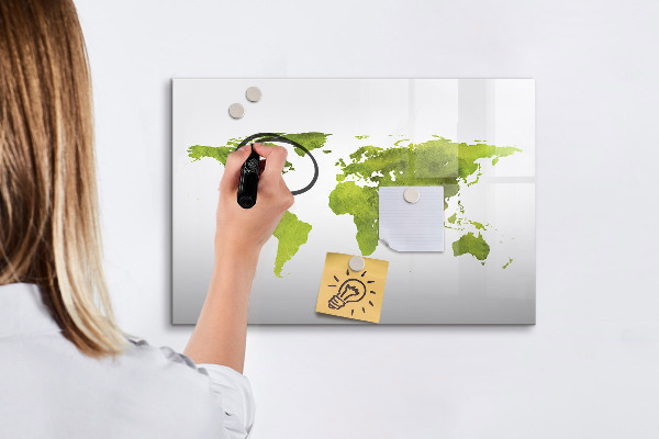 Pizarra magnética de pared con rotulador Mapa del mundo con ubicaciones de fotos
