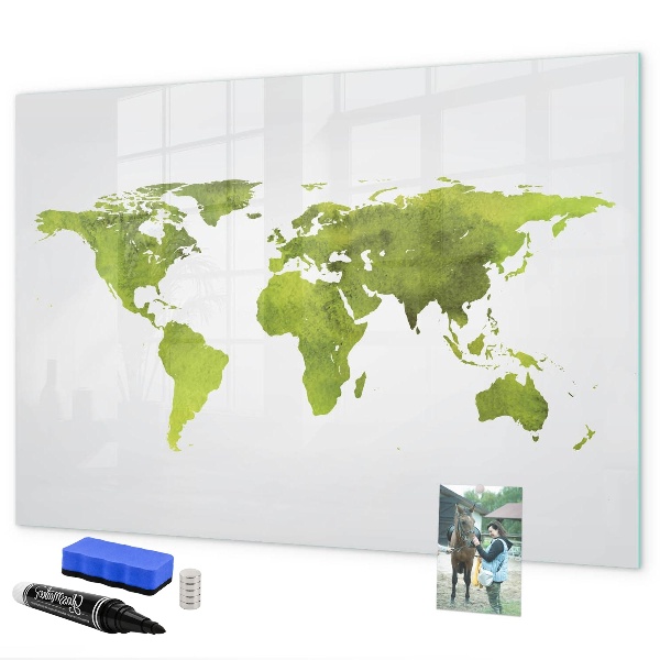 Pizarra magnética de pared con rotulador Mapa del mundo con ubicaciones de fotos