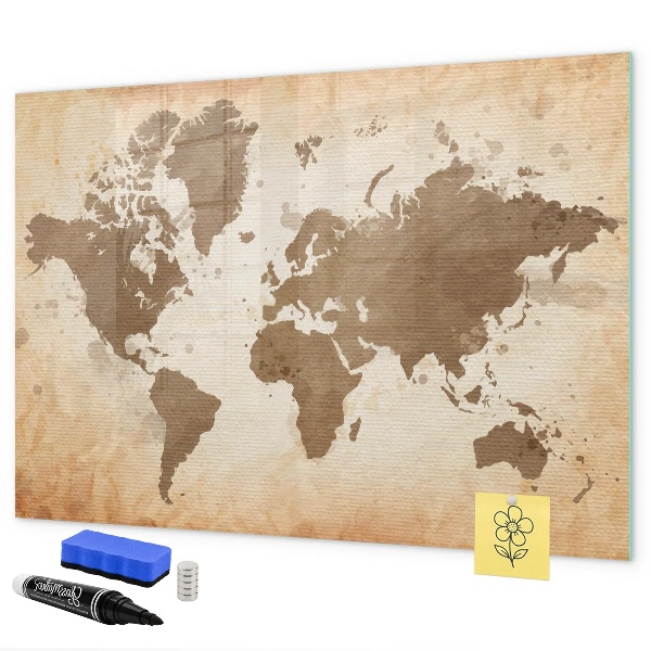 Pizarra borrable de cristal con imanes Mapa del mundo con ubicaciones de fotos