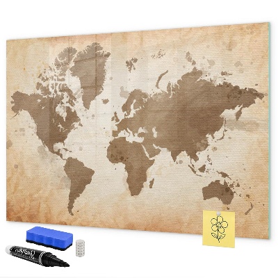 Pizarra borrable de cristal con imanes Mapa del mundo con ubicaciones de fotos