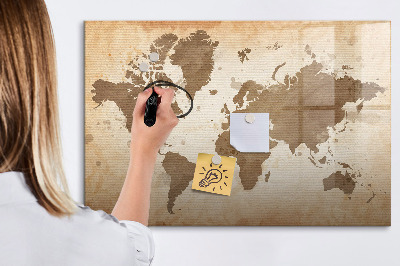 Pizarra borrable de cristal con imanes Mapa del mundo con ubicaciones de fotos