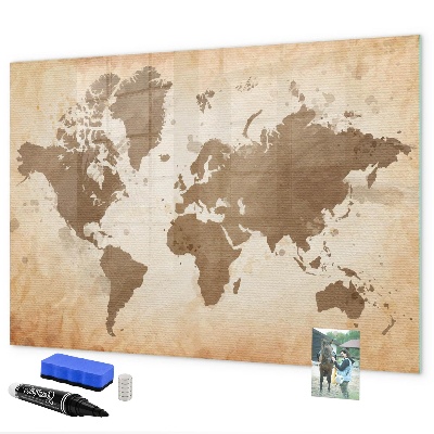 Pizarra borrable de cristal con imanes Mapa del mundo con ubicaciones de fotos