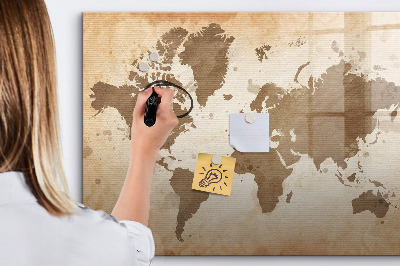 Pizarra borrable de cristal con imanes Mapa del mundo con ubicaciones de fotos