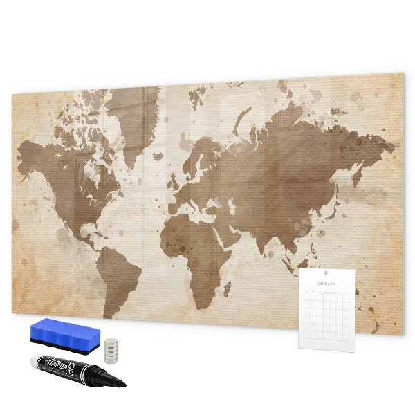 Pizarra borrable de cristal con imanes Mapa del mundo con ubicaciones de fotos