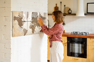 Pizarra borrable de cristal con imanes Mapa del mundo con ubicaciones de fotos