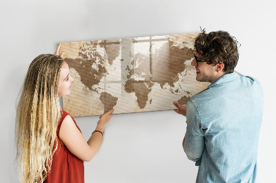 Pizarra borrable de cristal con imanes Mapa del mundo con ubicaciones de fotos