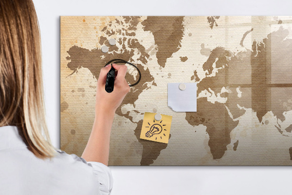 Pizarra borrable de cristal con imanes Mapa del mundo con ubicaciones de fotos