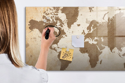 Pizarra borrable de cristal con imanes Mapa del mundo con ubicaciones de fotos