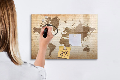 Pizarra borrable de cristal con imanes Mapa del mundo con ubicaciones de fotos