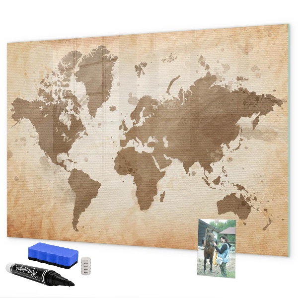 Pizarra borrable de cristal con imanes Mapa del mundo con ubicaciones de fotos