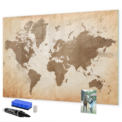 Pizarra borrable de cristal con imanes Mapa del mundo con ubicaciones de fotos
