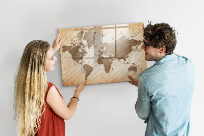 Pizarra borrable de cristal con imanes Mapa del mundo con ubicaciones de fotos