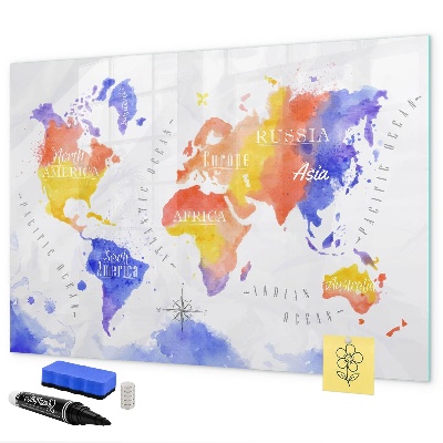 Pizarra magnética de pared con rotulador Mapa del mundo colorido con fotos