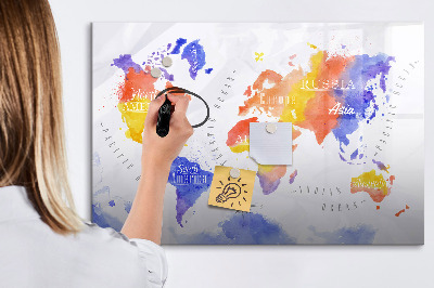 Pizarra magnética de pared con rotulador Mapa del mundo colorido con fotos