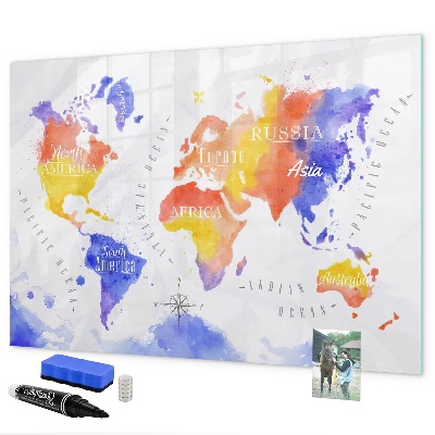 Pizarra magnética de pared con rotulador Mapa del mundo colorido con fotos