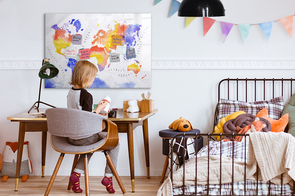 Pizarra magnética de pared con rotulador Mapa del mundo colorido con fotos