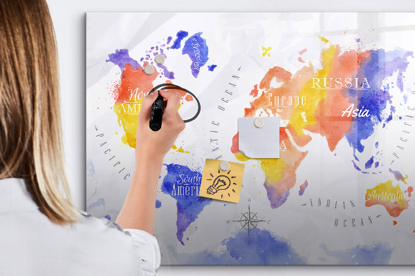 Pizarra magnética de pared con rotulador Mapa del mundo colorido con fotos