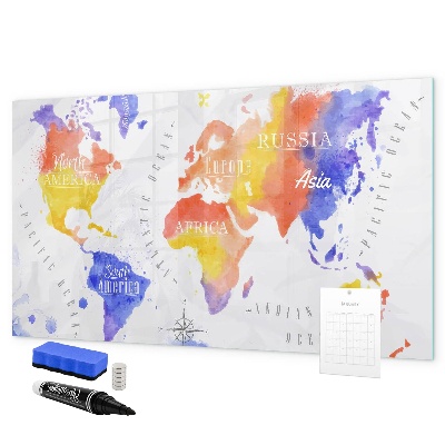 Pizarra magnética de pared con rotulador Mapa del mundo colorido con fotos