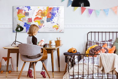Pizarra magnética de pared con rotulador Mapa del mundo colorido con fotos