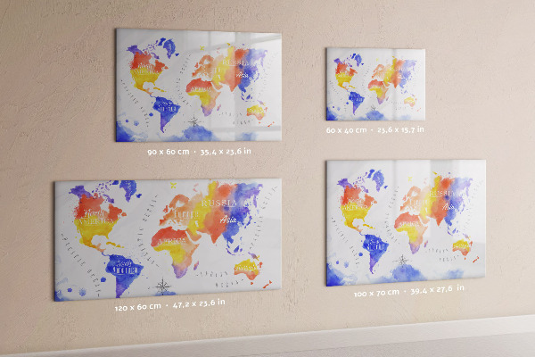Pizarra magnética de pared con rotulador Mapa del mundo colorido con fotos