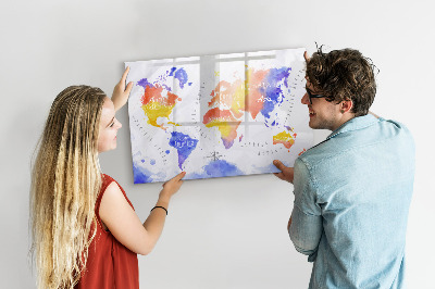 Pizarra magnética de pared con rotulador Mapa del mundo colorido con fotos