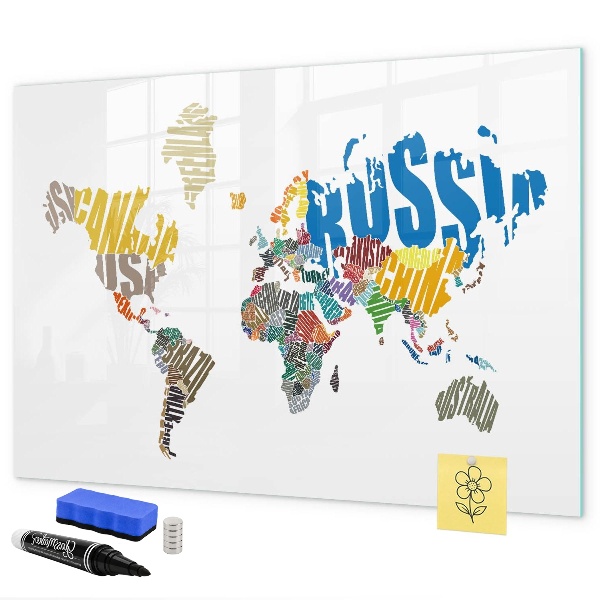 Pizarra magnética de pared con rotulador Mapa del mundo con ubicaciones de fotos